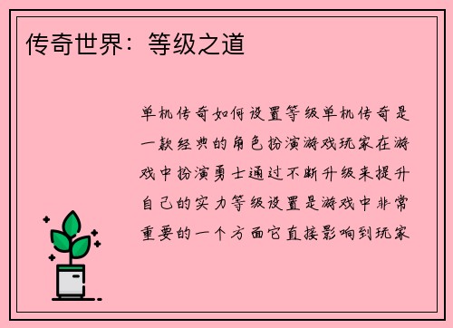 传奇世界：等级之道